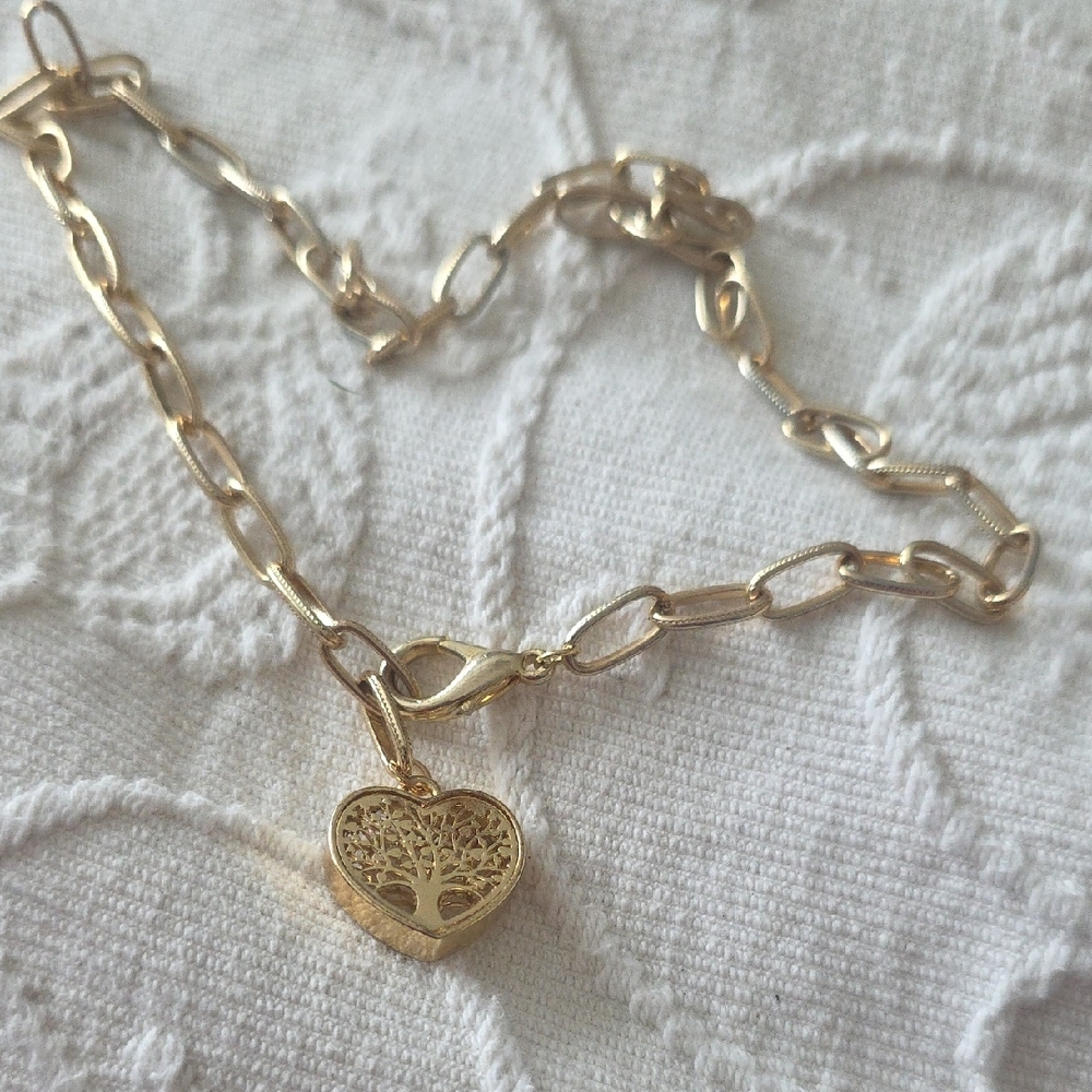 Gold Heart Tree Pendant Necklace